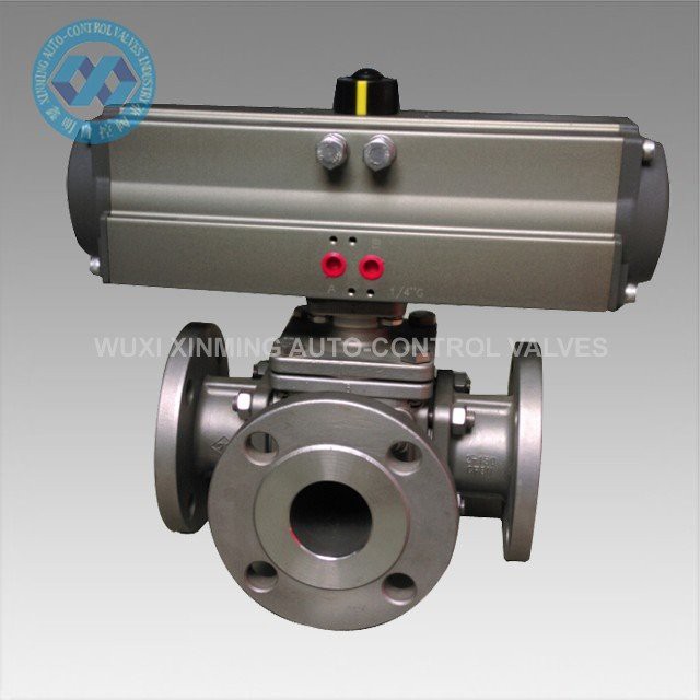 Pneumatic 3 Way Ball Valve with 180 degree actuator